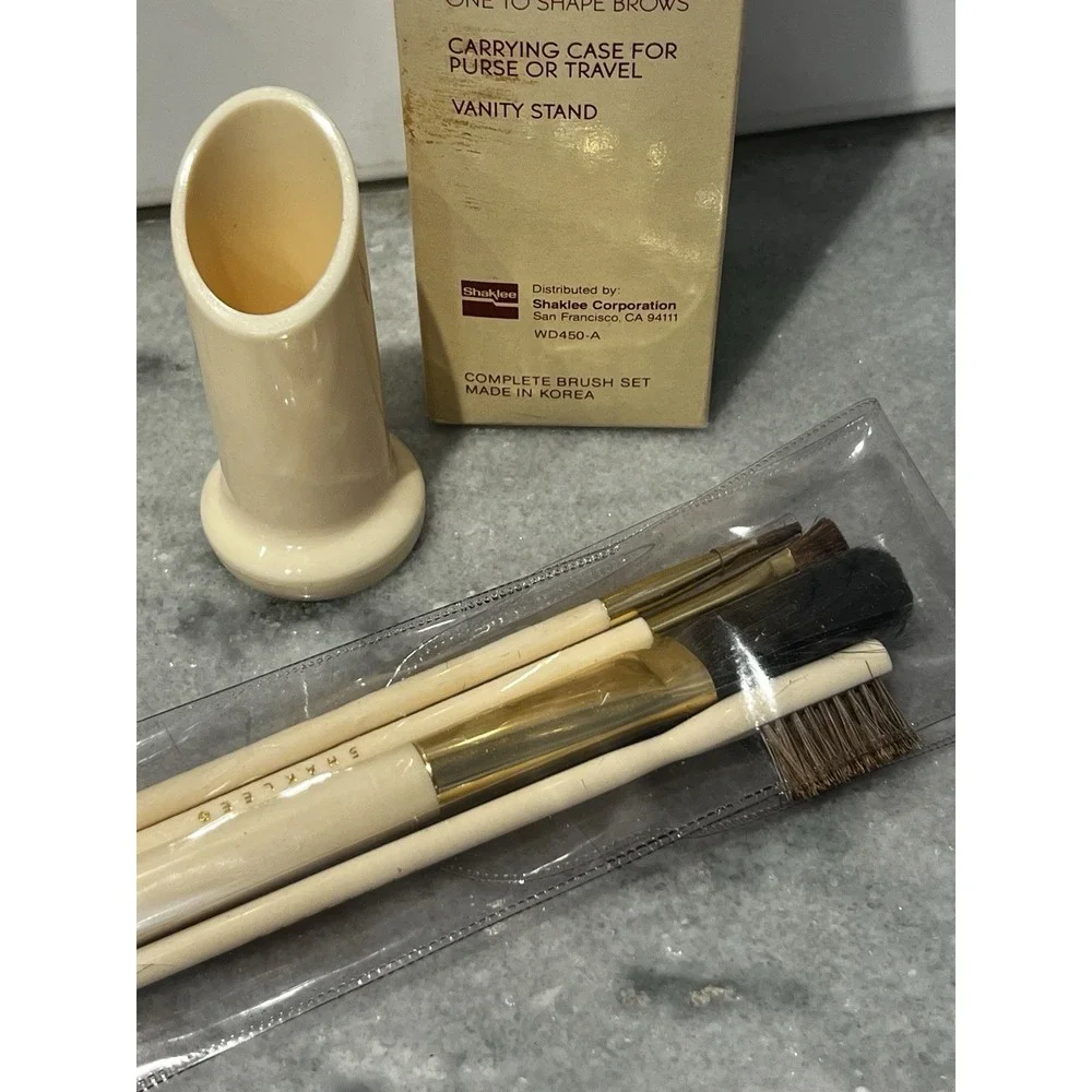 Shaklee Make Up Brush Set Beige Handles & Stand Set Of 4 Vintage- 2 Sets